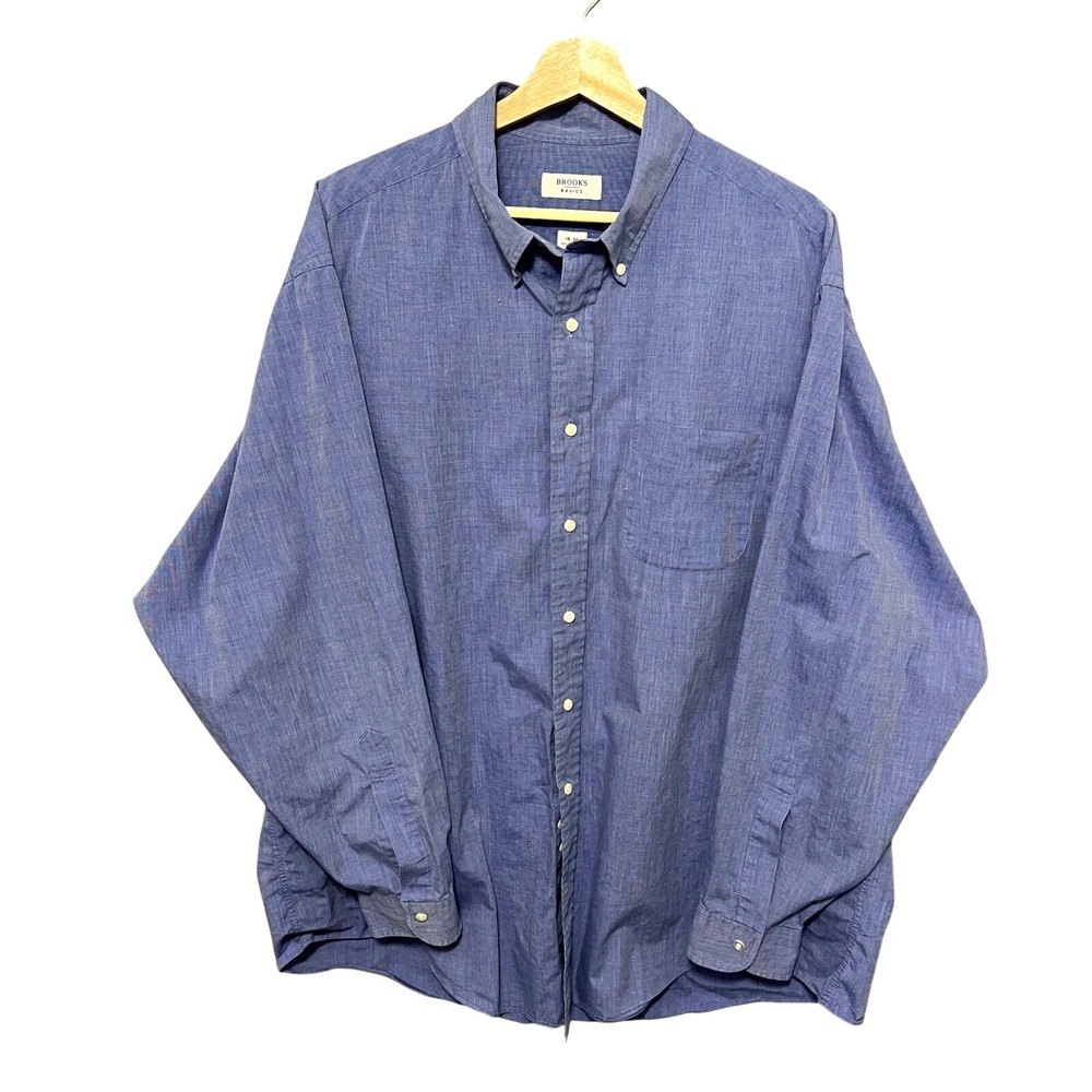 Brooks‎ Brothers Basics Button Down Shirt Long Sleeve Cotton Blue Menswear 18-36